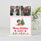 カスタマイズ可能な2枚の写真の伝統的なクリスマスカード (スタンド正面)
