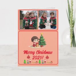 カスタマイズ可能な2枚の写真の伝統的な折りたたみ式クリスマス シーズンカード