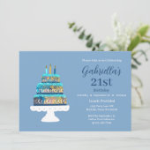 カスタマイズ可能な21th誕生日ブルーレイヤードケーキ 招待状 (スタンド正面)