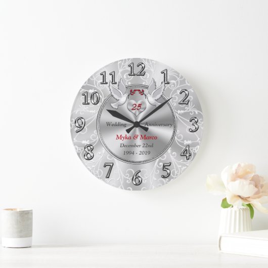 カスタマイズ可能な25年結婚記念ギフトアイディア ラージ壁時計 (ホーム)