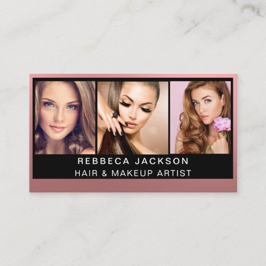 カスタマイズ可能な3枚のフォトサロンメイクアップ美容師 名刺 (正面)