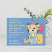 カスタマイズ可能な3歳目の誕生日の子犬 招待状 (スタンド正面)