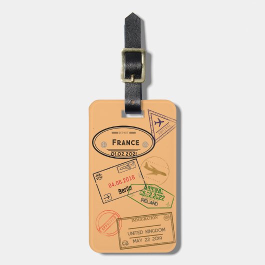 カスタマイズ可能な4つのPassportスタンプ ラゲッジタグ (正面縦)