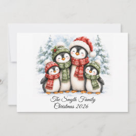 カスタマイズ可能な4人家族のペンギンのクリスマス シーズンカード