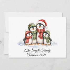 カスタマイズ可能な4人家族のペンギンのクリスマス シーズンカード