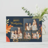 カスタマイズ可能な4家族の写真感謝祭ブルー カード (スタンド正面)