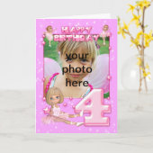 カスタマイズ可能な4歳の誕生日写真の誕生日カード、 カード (黄色い花)