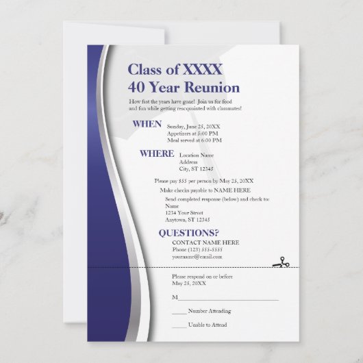 カスタマイズ可能な40年クラスの懇親会 招待状 (裏面)