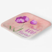 カスタマイズ可能な40th誕生日の明るいピンクの花 ペーパープレート (傾斜あり)