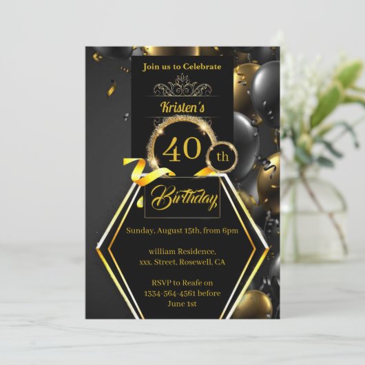 カスタマイズ可能な40th誕生日招待状 招待状 (スタンド正面)