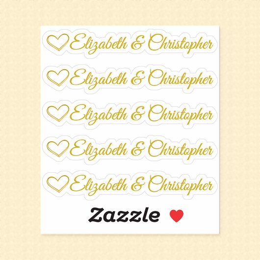 カスタマイズ可能な5つのゴールデンハート署名のセット シール