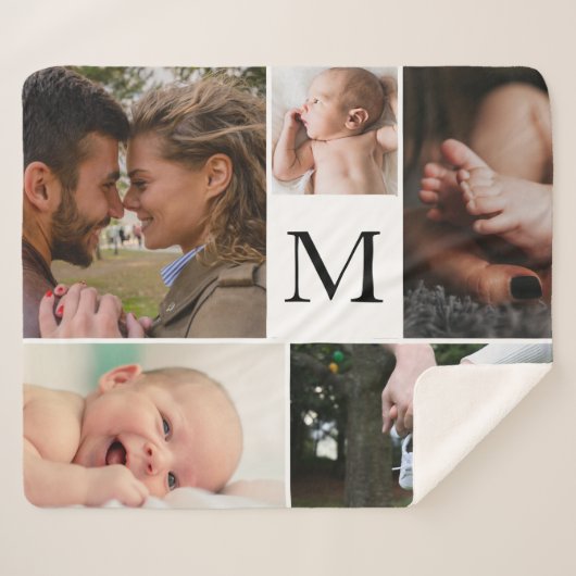 カスタマイズ可能な5フォトコラージシャーパブランケット シェルパブランケット (正面(横))