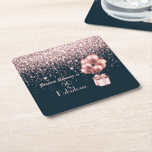 カスタマイズ可能な50と素晴らしいバラ金ゴールド50誕生日 スクエアペーパーコースター (アングル)