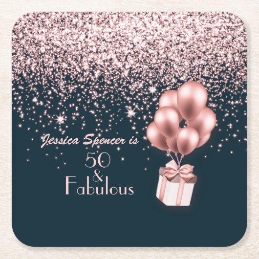 カスタマイズ可能な50と素晴らしいバラ金ゴールド50誕生日 スクエアペーパーコースター (正面)