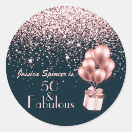 カスタマイズ可能な50と素晴らしいバラ金ゴールド50誕生日 ラウンドシール