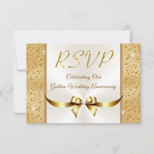 カスタマイズ可能な50周年結婚記念日への返信カード 招待状 (正面)