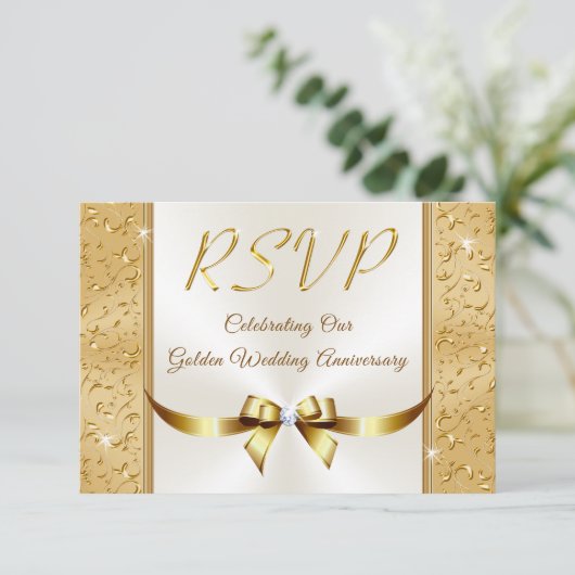 カスタマイズ可能な50周年結婚記念日への返信カード 招待状 (スタンド正面)