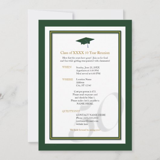 カスタマイズ可能な50年ぶりの同窓会 招待状 (正面)