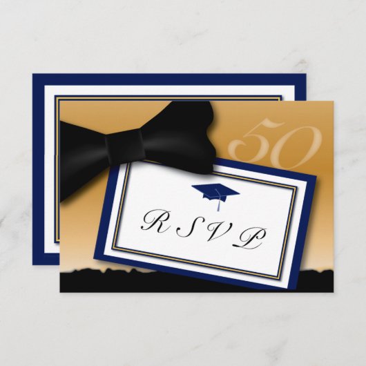 カスタマイズ可能な50年クラス懇親会RSVP Blue 出欠カード (正面/裏面)