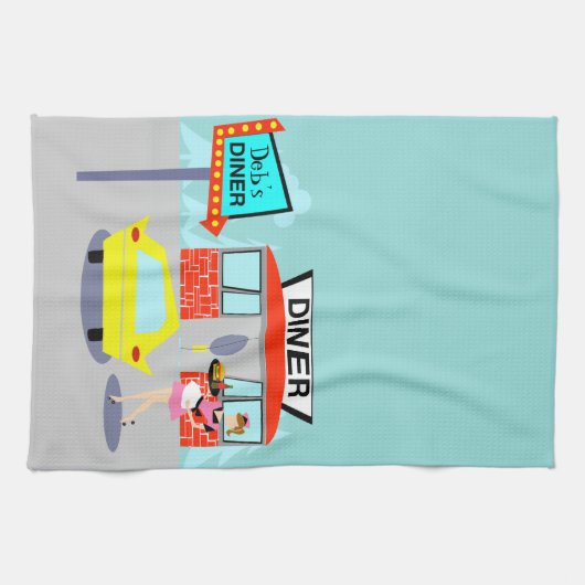 カスタマイズ可能な50年代のダイナーの台所タオル キッチンタオル (横)