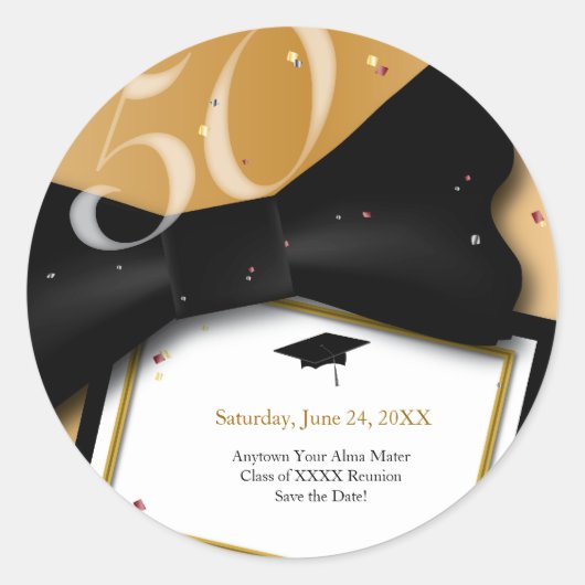 カスタマイズ可能な50年間クラス懇親会日付の保存 ラウンドシール (正面)
