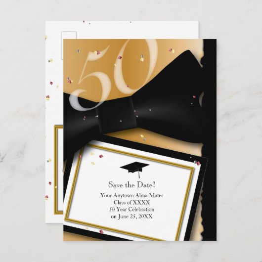 カスタマイズ可能な50年間クラス懇親会日付の保存 案内ポストカード (正面/裏面)