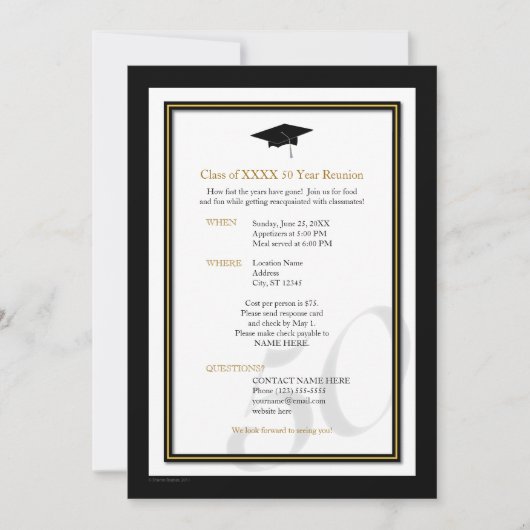 カスタマイズ可能な50年間クラス懇親会 招待状 (正面)