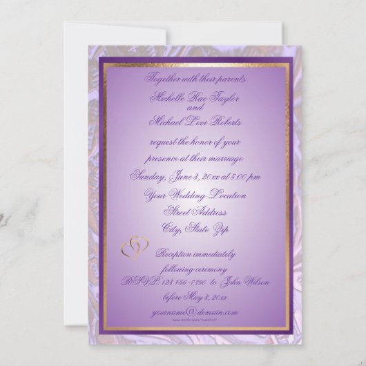 カスタマイズ可能な5X7紫色の華美結婚式招待状 招待状 (裏面)