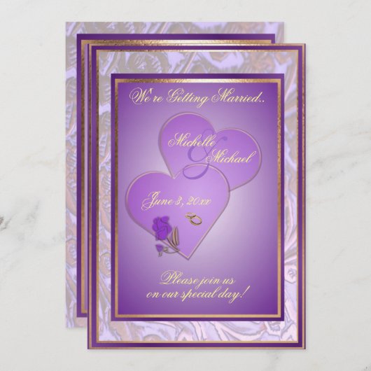カスタマイズ可能な5X7紫色の華美結婚式招待状 招待状 (正面/裏面)