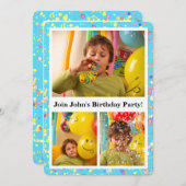 カスタマイズ可能な5x7 Skyブルー誕生日フォトコラージュI 招待状 (正面/裏面)