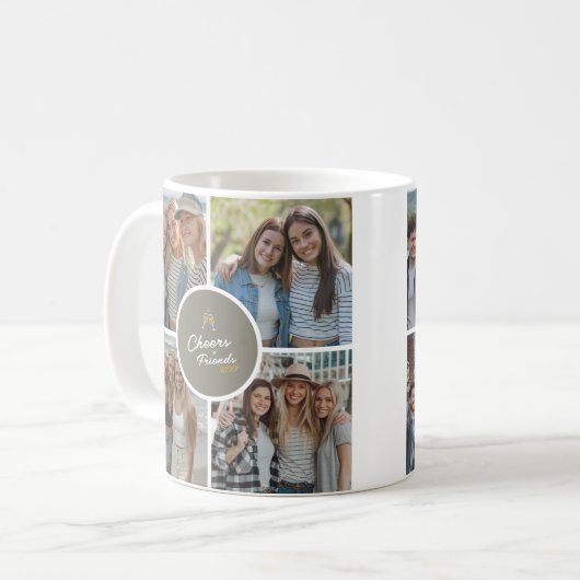 カスタマイズ可能な8つのフォトコラージュ応援を友だちに コーヒーマグカップ (正面左)
