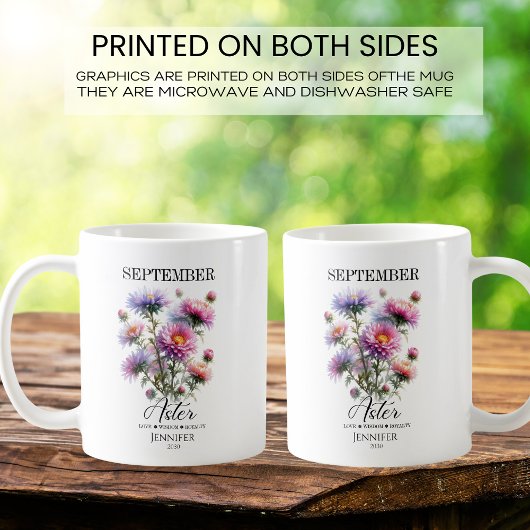 カスタマイズ可能な9月誕生日アスター花 コーヒーマグカップ
