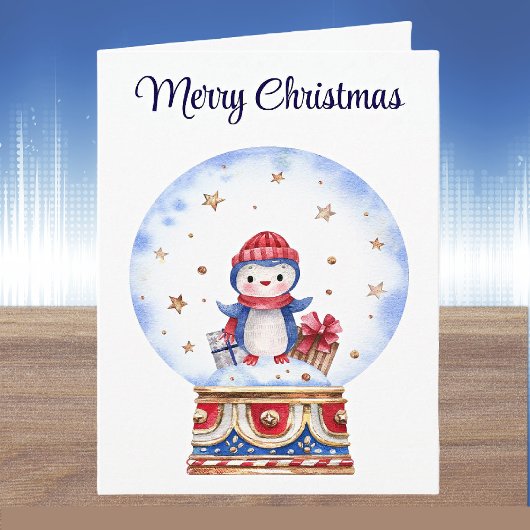 カスタマイズ可能な かわいいペンギンのスノーグローブ クリスマスカード カード