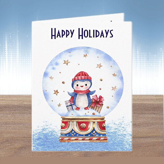 カスタマイズ可能な かわいいペンギンのスノーグローブ クリスマスカード カード