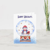 カスタマイズ可能な かわいいペンギンのスノーグローブ クリスマスカード カード (正面)