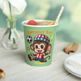 カスタマイズ可能な かわいい幸せなサル サッカー選手 紙コップ