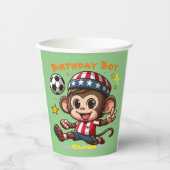 カスタマイズ可能な かわいい幸せなサル サッカー選手 紙コップ (正面)