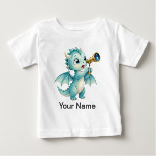 カスタマイズ可能な かわいい 望遠鏡の 赤ちゃん ドラゴン ベビーTシャツ