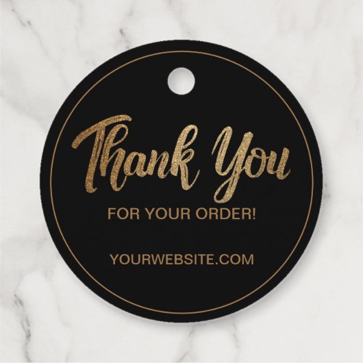 カスタマイズ可能な「ご注文に感謝」フェイク金ゴールド フェイバータグ (裏面)