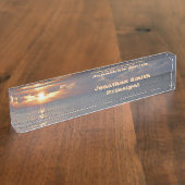 カスタマイズ可能な「サンセットカリブのオーバー」デスク名 デスクネームプレート (側面)