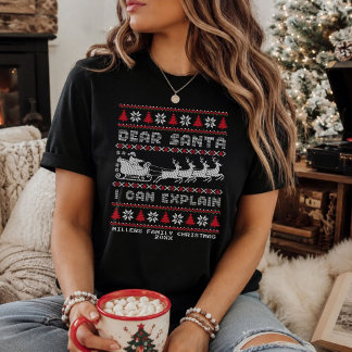 カスタマイズ可能な「サンタさんへ 私から説明があります」おもしろクリスマスデザイン Tシャツ
