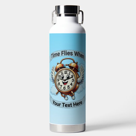 カスタマイズ可能な「タイムフライ時」飛んでいる時計 ウォーターボトル (正面)