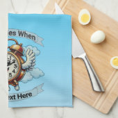 カスタマイズ可能な「タイムフライ時」飛んでいる時計 キッチンタオル (四つ折り)