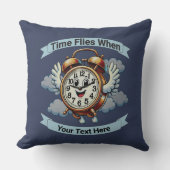 カスタマイズ可能な「タイムフライ時」飛んでいる時計 クッション (正面)