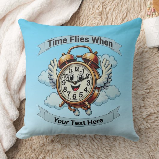 カスタマイズ可能な「タイムフライ時」飛んでいる時計 クッション (ブランケット)