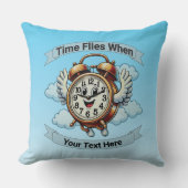 カスタマイズ可能な「タイムフライ時」飛んでいる時計 クッション (正面)