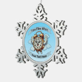 カスタマイズ可能な「タイムフライ時」飛んでいる時計 スノーフレークピューターオーナメント (右)