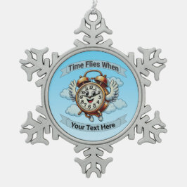 カスタマイズ可能な「タイムフライ時」飛んでいる時計 スノーフレークピューターオーナメント