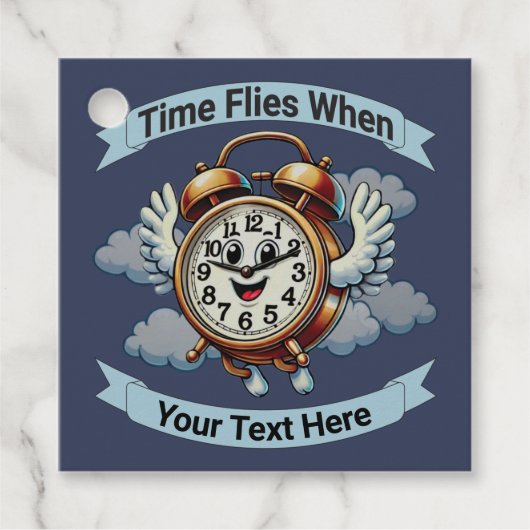 カスタマイズ可能な「タイムフライ時」飛んでいる時計 フェイバータグ (正面)