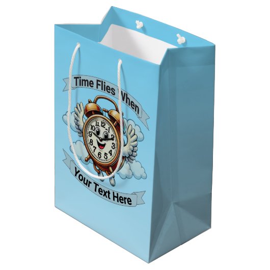 カスタマイズ可能な「タイムフライ時」飛んでいる時計 ミディアムペーパーバッグ (裏面アングル)